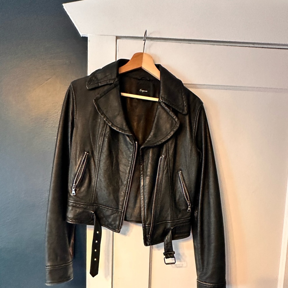 Vintage Express  genuine leather moto jacket fits small